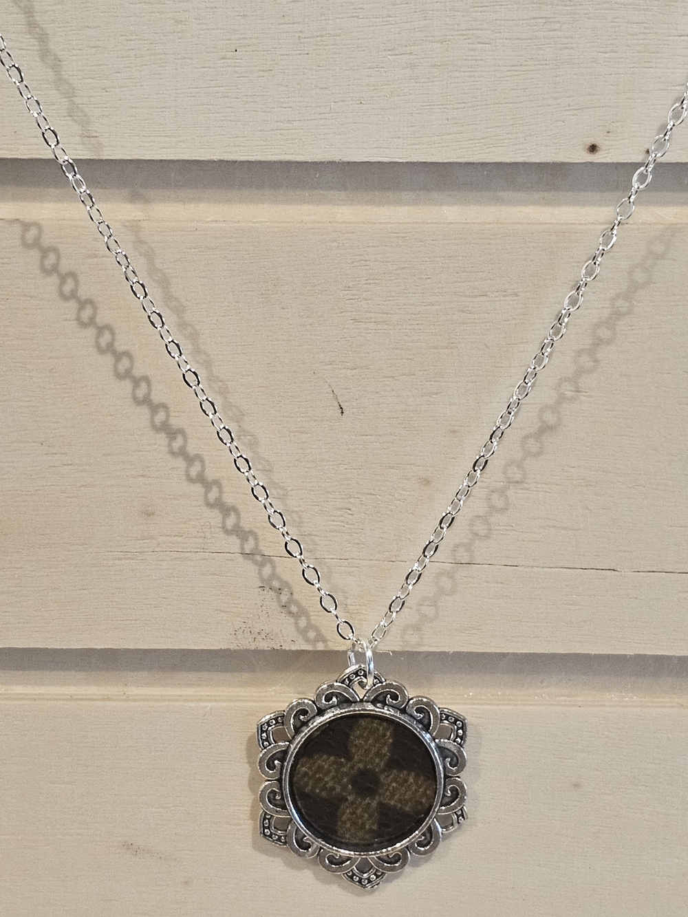 Louis Vuitton Piece In Pendant On 20" Silver Plated Necklace